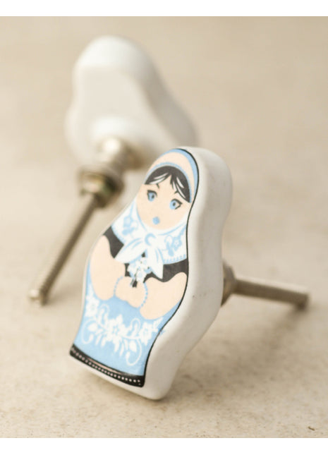 Black And Turquoise Color Woman Shape Ceramic Knob