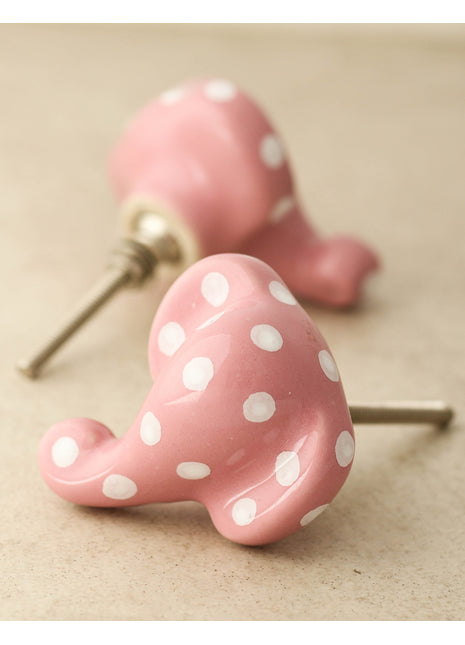 Designer Pink Elephant Shape Knob With White Polka Dots