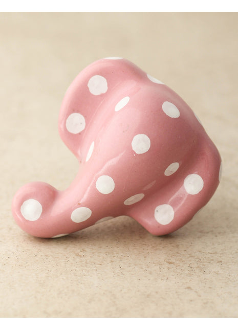Designer Pink Elephant Shape Knob With White Polka Dots