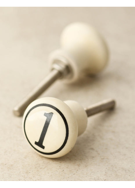 Cream Color Number 1 Handmade Ceramic Drawer Knob