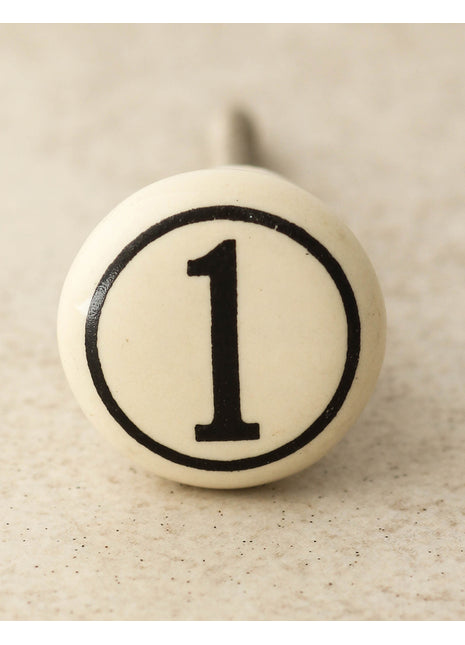 Cream Color Number 1 Handmade Ceramic Drawer Knob