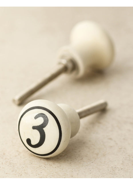 Cream Color Number 3 Handmade Ceramic Drawer Knob