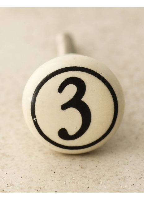 Cream Color Number 3 Handmade Ceramic Drawer Knob