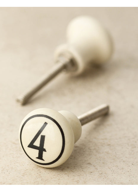 Cream Color Number 4 Handmade Ceramic Drawer Knob
