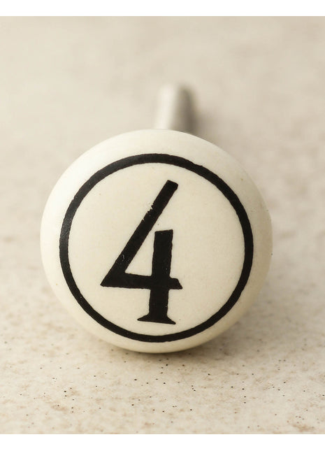 Cream Color Number 4 Handmade Ceramic Drawer Knob