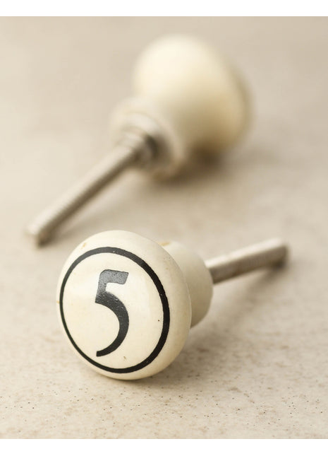 Cream Color Number 5 Handmade Ceramic Drawer Knob