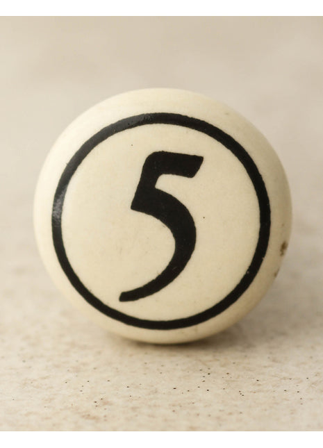 Cream Color Number 5 Handmade Ceramic Drawer Knob