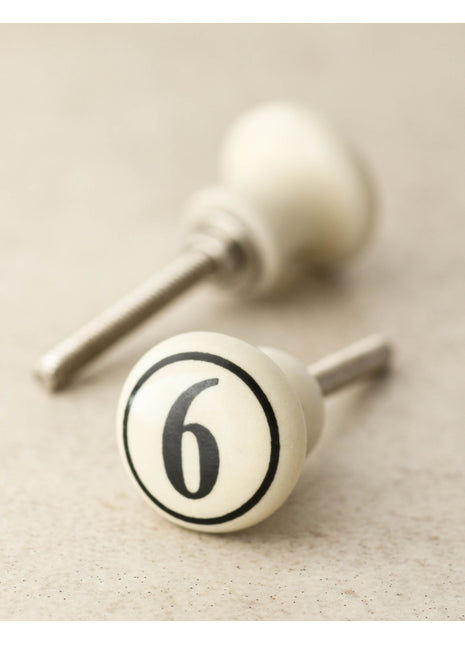 Cream Color Number 6 Handmade Painted Door Knob