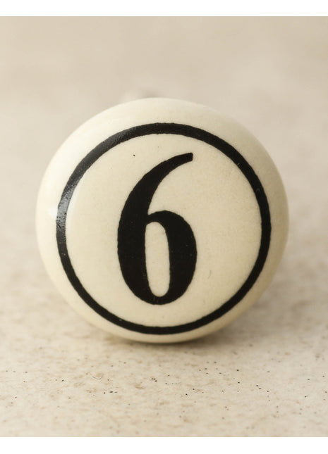 Cream Color Number 6 Handmade Painted Door Knob