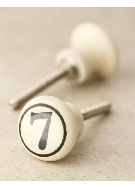 Cream Color Number 7 Handmade Ceramic Drawer Knob