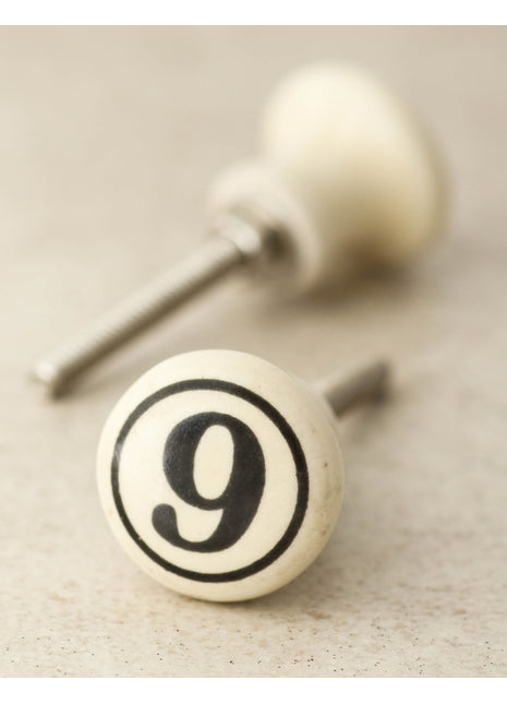 Cream Color Number 9 Handmade Ceramic Drawer Knob