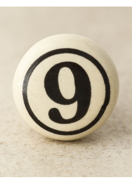 Cream Color Number 9 Handmade Ceramic Drawer Knob