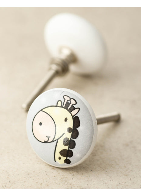 White Ceramic Knob With Beautifully Crafted Giraffe Design