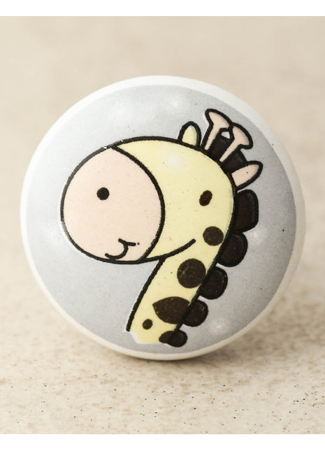 White Ceramic Knob With Beautifully Crafted Giraffe Design
