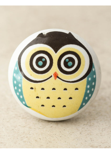 White Ceramic Drawer Knob With Beautifully Crafted Owl Design