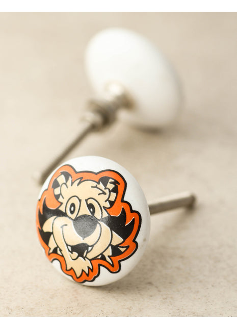 White Ceramic Knob With Beautifully Crafted Animal Design
