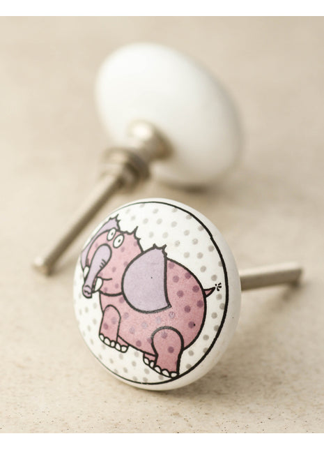 White Ceramic Drawer Knob With Beautifully Handmade Elephant