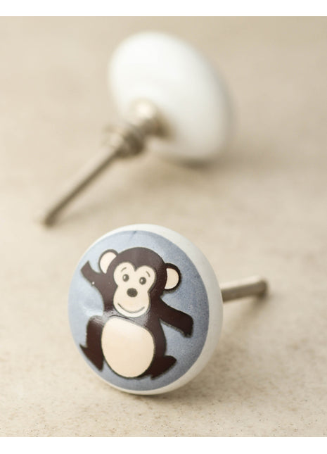 Black Ceramic Drawer Knob With Monkey Print