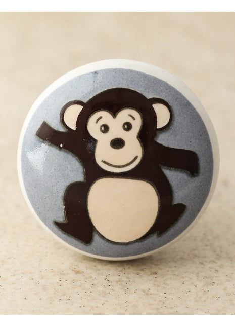 Black Ceramic Drawer Knob With Monkey Print
