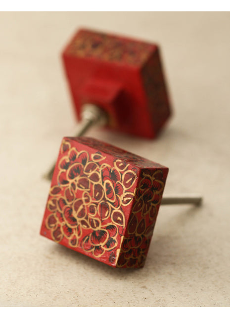 Red and Black Square Wooden Knob