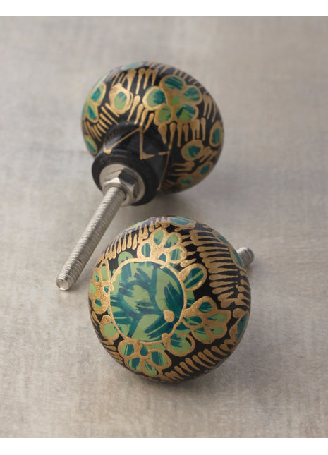 Golden, Green and turquoise color Wooden Knob