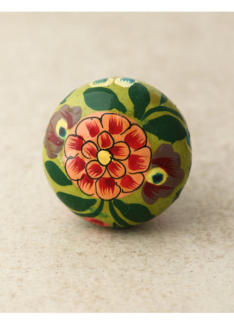 Red Flower and Green Leaves With green Base Wooden Knob