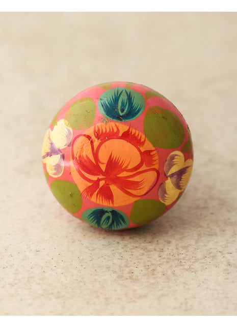 Red Flower and Green Leaves With Pink Base Wooden Knob