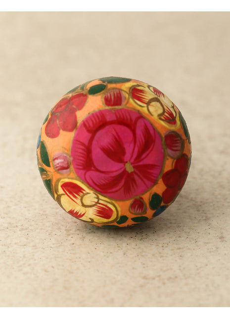 Red Flower and Pink Leaves With Orange Base Wooden Knob