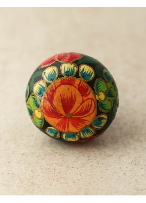 Red Flower Green leaves With Black Base Wooden Knob