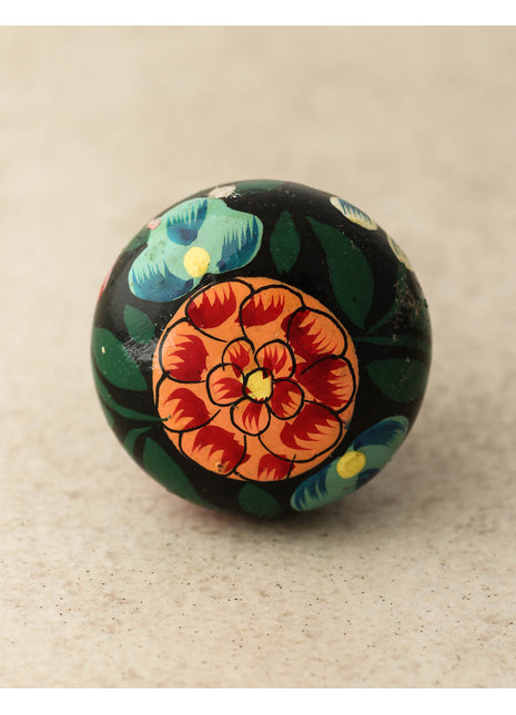 Red Flower and Dark Green Leaves With Black Base Wooden Knob