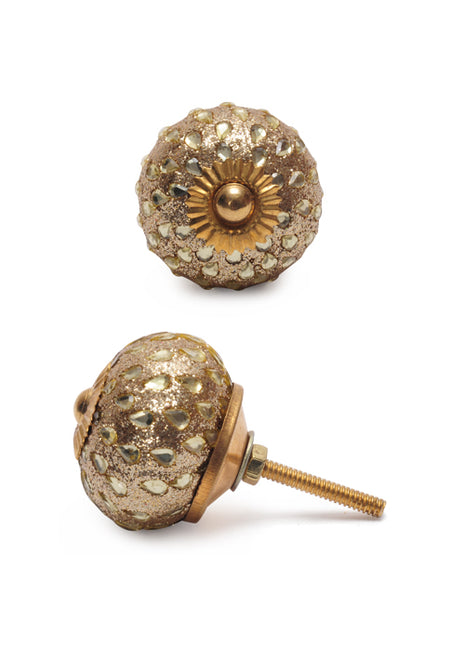 Stylish Golden Sand Base Drawer Knob With Glass Dew Drops