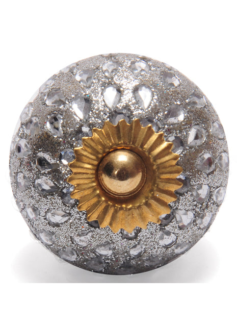 Stylish Silver Sand Base Drawer Knob With Glass Dew Drops