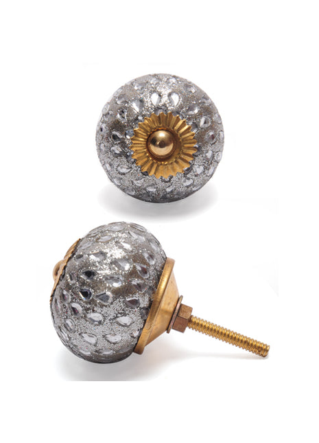 Stylish Silver Sand Base Drawer Knob With Glass Dew Drops