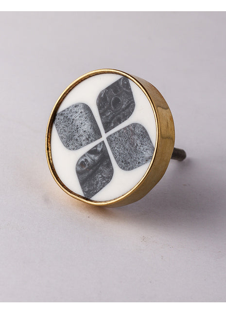 Unique Black And White Flower Brass Drawer Cabinet Knob