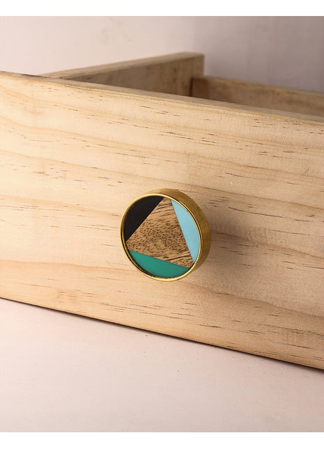 Antique Teal Turquoise And Black Wooden Cupboard Cabinet Knob