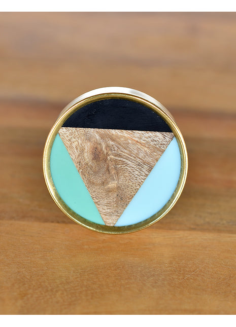Antique Teal Turquoise And Black Wooden Cupboard Cabinet Knob