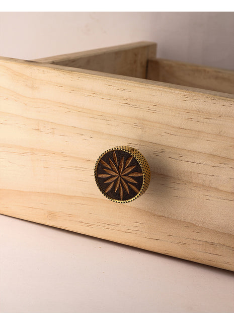 Vintage Round Black and Golden Floral Design Wooden Door Knob
