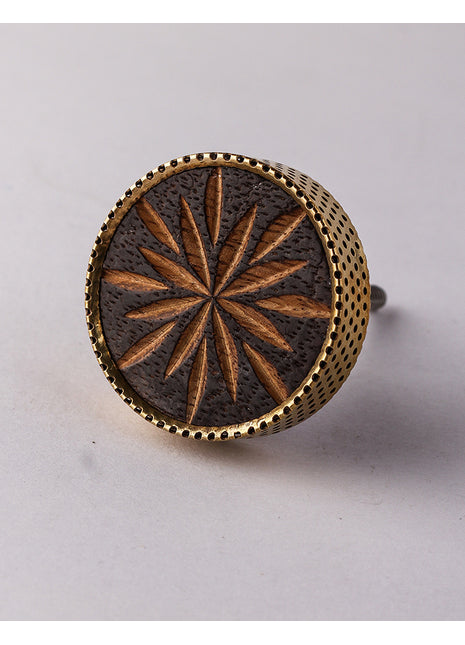 Vintage Round Black and Golden Floral Design Wooden Door Knob