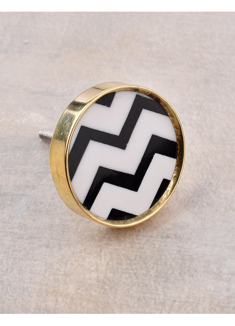 Designer White and Black Zig Zag Pattern Wardrobe Cabinet Knob