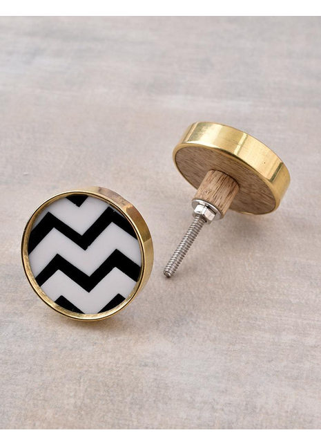 Designer White and Black Zig Zag Pattern Wardrobe Cabinet Knob