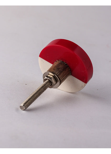 Tricolor Red, Brass And White Round Wood Kitchen Cabinet Knob