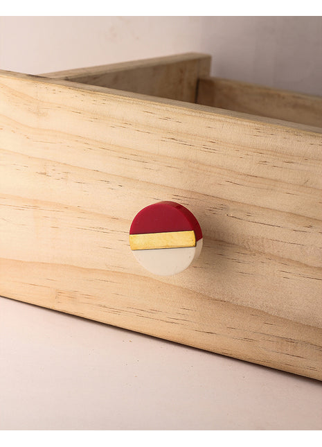 Tricolor Red, Brass And White Round Wood Kitchen Cabinet Knob