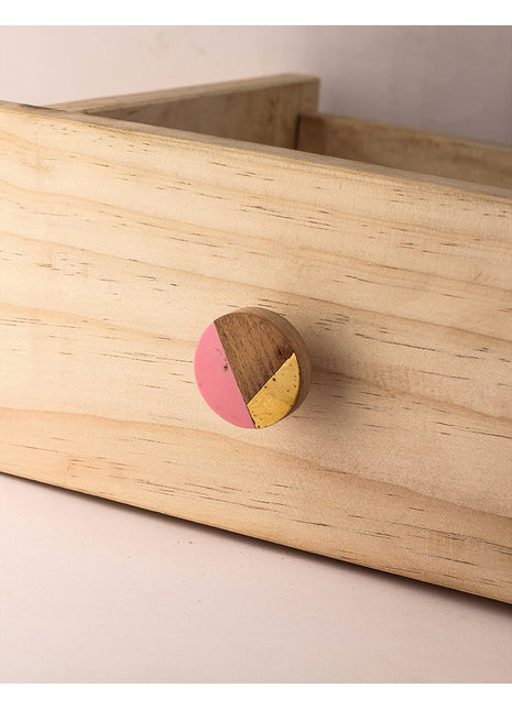 Unique Tricolor Pink, Brass and Brown Round Wooden Door Knob