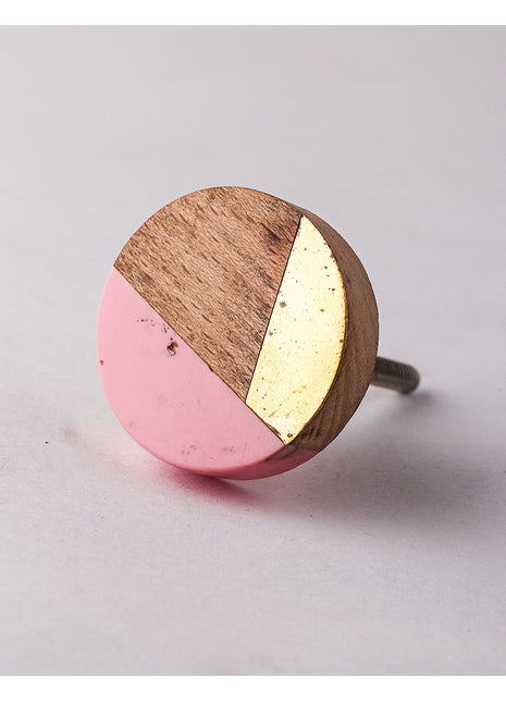 Unique Tricolor Pink, Brass and Brown Round Wooden Door Knob