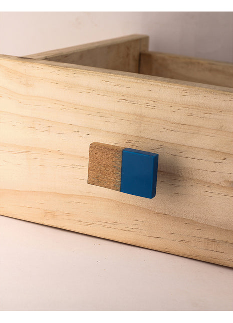 Vintage Rectangle Wood And Blue Resin Cupboard Cabinet Knob