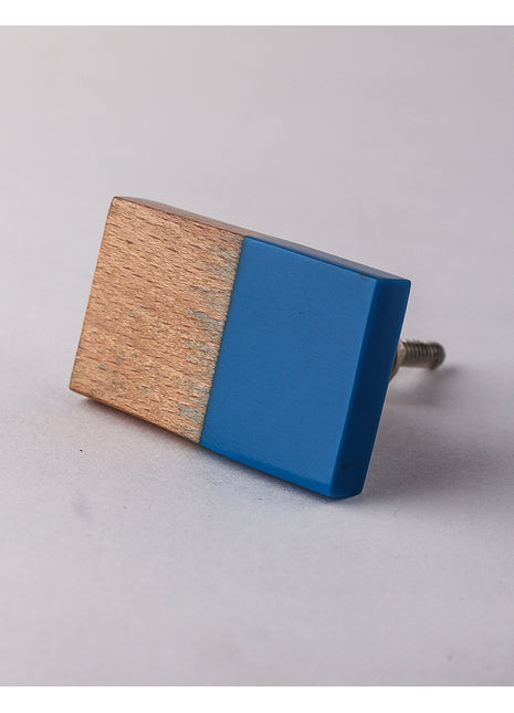 Vintage Rectangle Wood And Blue Resin Cupboard Cabinet Knob