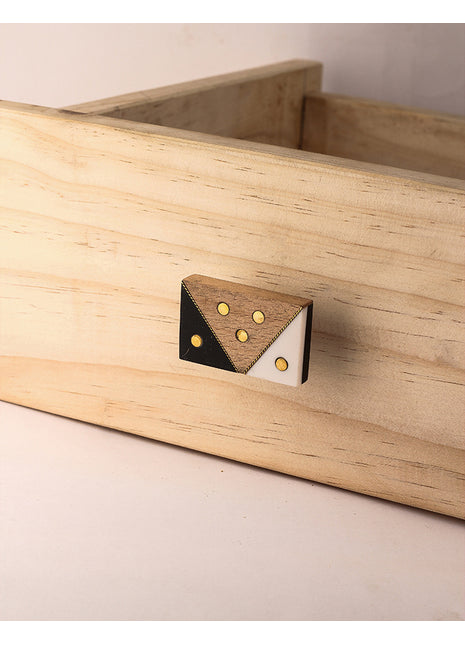 Black, White And Brown Rectangular Wood And Resin Door Knob