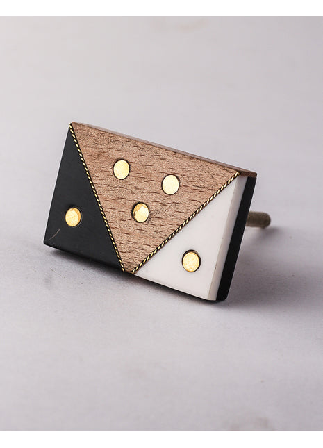 Black, White And Brown Rectangular Wood And Resin Door Knob