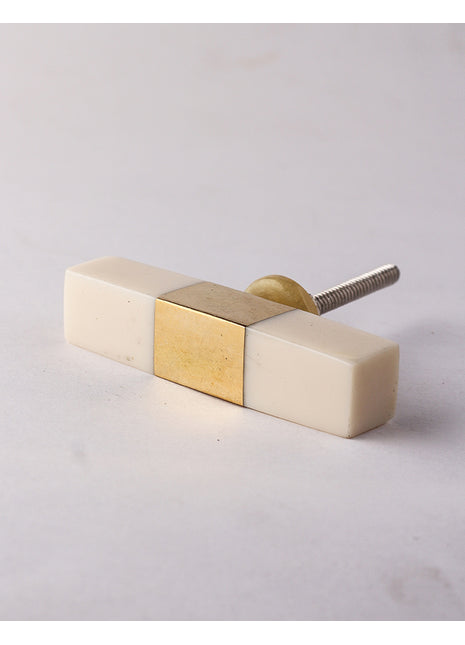 Elegant Rectangular White Kitchen Cabinet Knob With Brass Metal