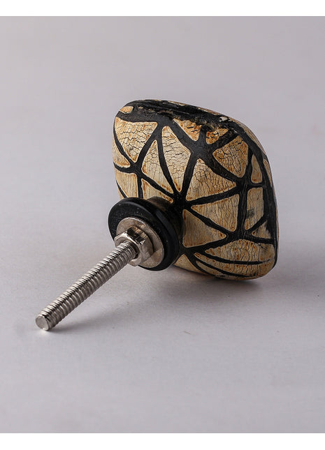 Unique Black Geometric Lines On Golden Square Dresser Cabinet Knob